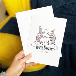Fröhliche Osterhasen Karte | Frohe Ostern Grußkarte | Osterhasen Karte | Ostereiersuche | Kinder Osterkarte Leckerli