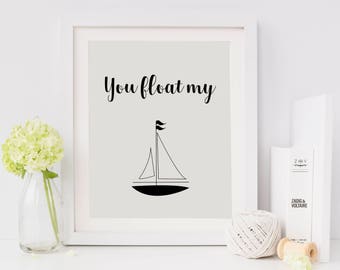 You Float My Boat Print | Freche Valentines Print | Minimalist Monotone You Float My Boat Valentine's Print | Schwarz und Weiß Romantisches Dekor