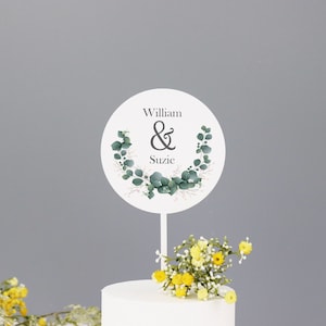 Personalised Wedding Cake Topper Botanical | acrylic round Cake Topper | Personalised Cake Topper for Wedding | Mr & Mrs cake topper