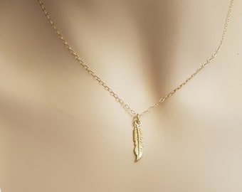 Feather Necklace, Tiny Gold Small Feather Charm Pendant, Delicate Jewelry, Minimalist Women Jewelry, Everyday Necklace, By TALYA