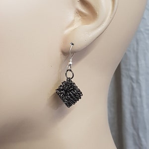 cube earrings, Black Square  Earrings, Silver Cube Jewelry. Women Earrings, Dangle Drop,Metal Geometric Earrings, modern, Statement