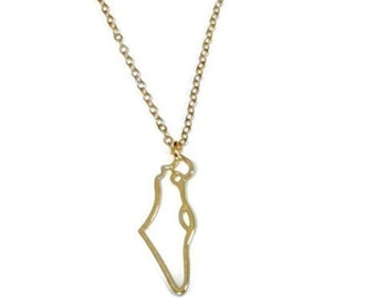 Karta över Israel halsband, konturering delikat berlockhänge, judisk berlock, Israel karta halsband, guld Heliga landet israeliska smycken, present till henne