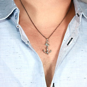 Anchor Necklace for Men, 925 Sterling Silver Jewelry, Nautical Pendant
