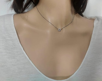 Star of David Choker Necklace Women, Silver Magen David Charm, Tiny Jewish Star Pendant, Pave with Zc Zirconia Crystals, Israel Jewelry
