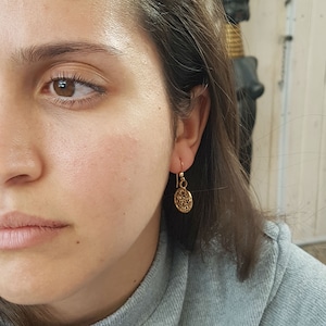 Shema Israel Earrings, Shma Hebrew Prayer Dangle Earrings, Gold-filled Judaica Jewelry, Jewish Shema Yisrael, Round Kabbalah Drop Earrings