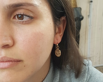 Shema Israel Earrings, Shma Hebrew Prayer Dangle Earrings, Gold-filled Judaica Jewelry, Jewish Shema Yisrael, Round Kabbalah Drop Earrings