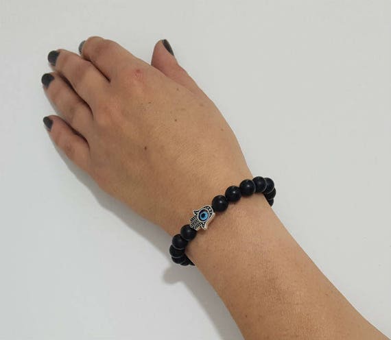 Hamsa Blue Evil Eye Beaded Bracelet Silver Hamsa Bracelet Blue