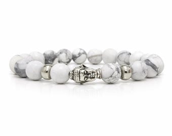 Buddha head bracelet, Silver White Jade Buddha bracelet, Yoga Bracelet, Unisex Buddha bracelet, Healer & Spiritual bracelets