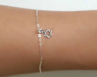 Tiny Silver Star of David Charm Bracelet - Jewish Jewelry, Silver Magen David, Delicate Bracelet, Simple Jewelry, Minimalist, By TALYA