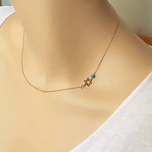 Collar de estrella lateral de David, colgante pequeño pequeño de oro, joyería pequeña Magen David Dainty Evil Eye, encanto de cuentas turquesas, joyería judía
