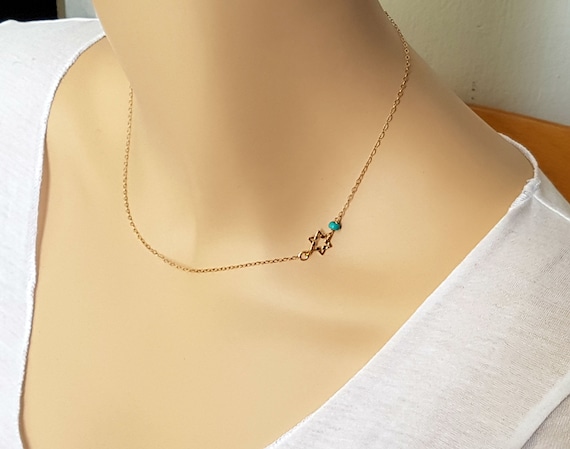 Sideways Star of David Necklace Gold 