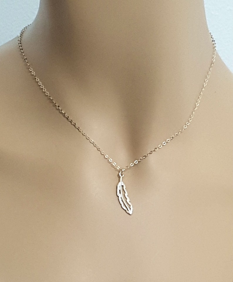Delicate Jewelry Tiny Feather Necklace By TALYA Minimalist Women Jewelry Small Feather Charm Sterling Silver Pendant Everyday Necklace