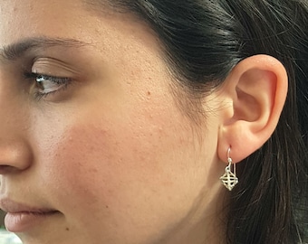 Merkaba Earrings, Sterling Silver 3D Magen David Jewelry, kabbalah jewelry, Small Tiny Jewish Star of David, Dangle Star Earrings