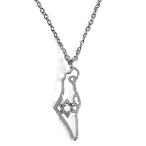 Israel Map Halskette, Heiliges Land Sterling Silber Karte von Israel Geographie Anhänger mit Davidstern, Jejuda Schmuck