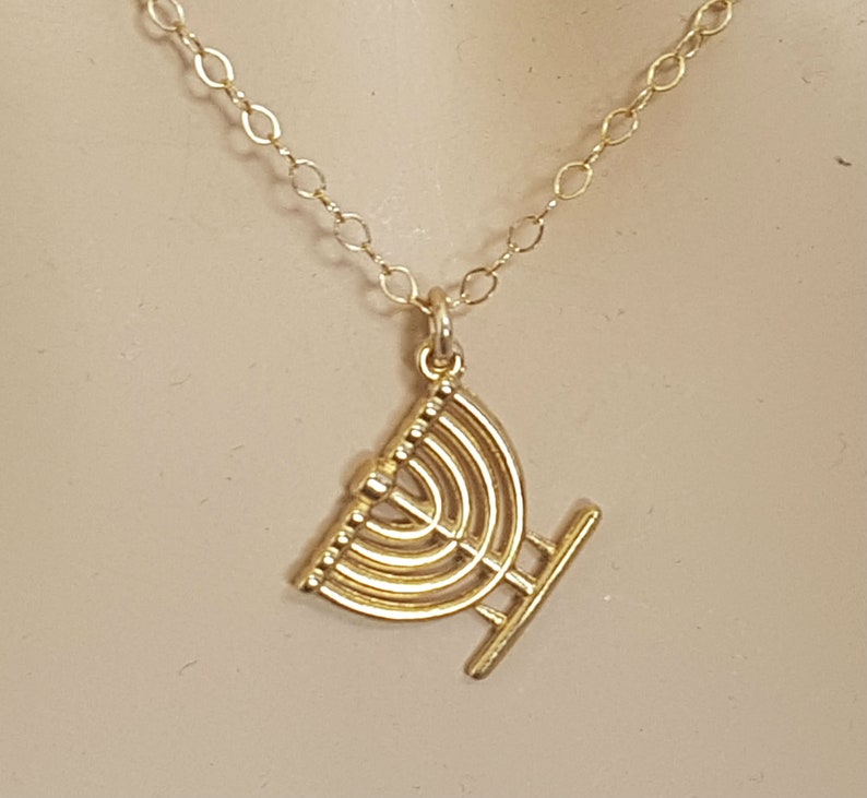 Menorah Necklace Gold Jewish 9 Branch Charm Pendant Vintage Etsy