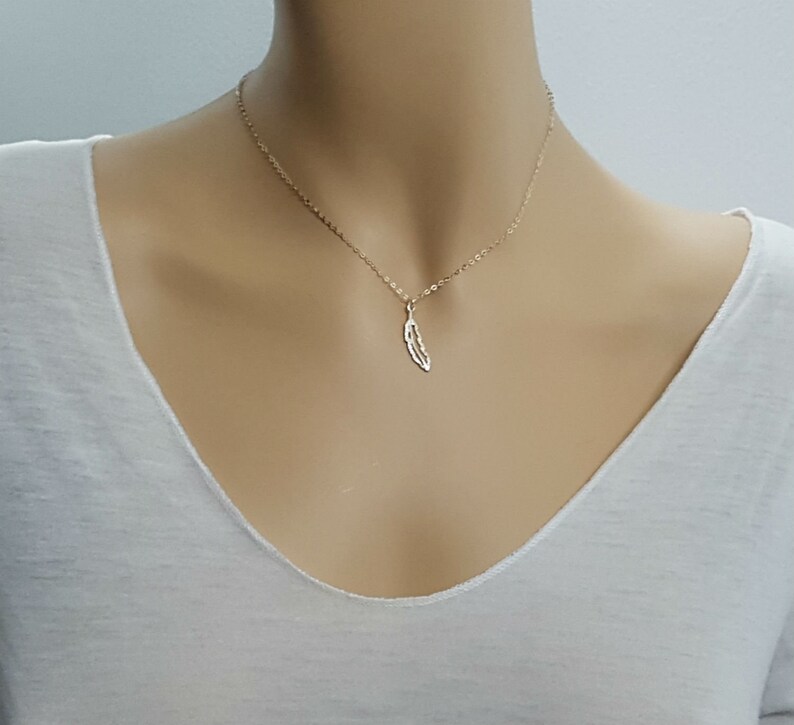 Delicate Jewelry Tiny Feather Necklace By TALYA Minimalist Women Jewelry Small Feather Charm Sterling Silver Pendant Everyday Necklace