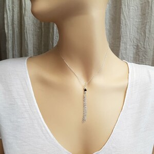 Tassel Necklace, Sterling Silver tassel Pendant Choker with Onyx Gemstone, Black and Silver Necklace,  Dainty Jewelry, Gift for Her
