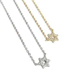 Tiny Star of David Necklace – Dainty Magen David Pendant with Zirconia Crystals, Jewish Star Pendant, Star Charm Gold Silver, Gift for her