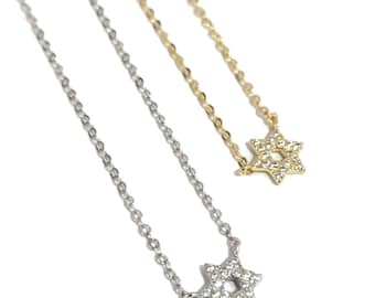 Tiny Star of David Necklace – Dainty Magen David Pendant with Zirconia Crystals, Jewish Star Pendant, Star Charm Gold Silver, Gift for her