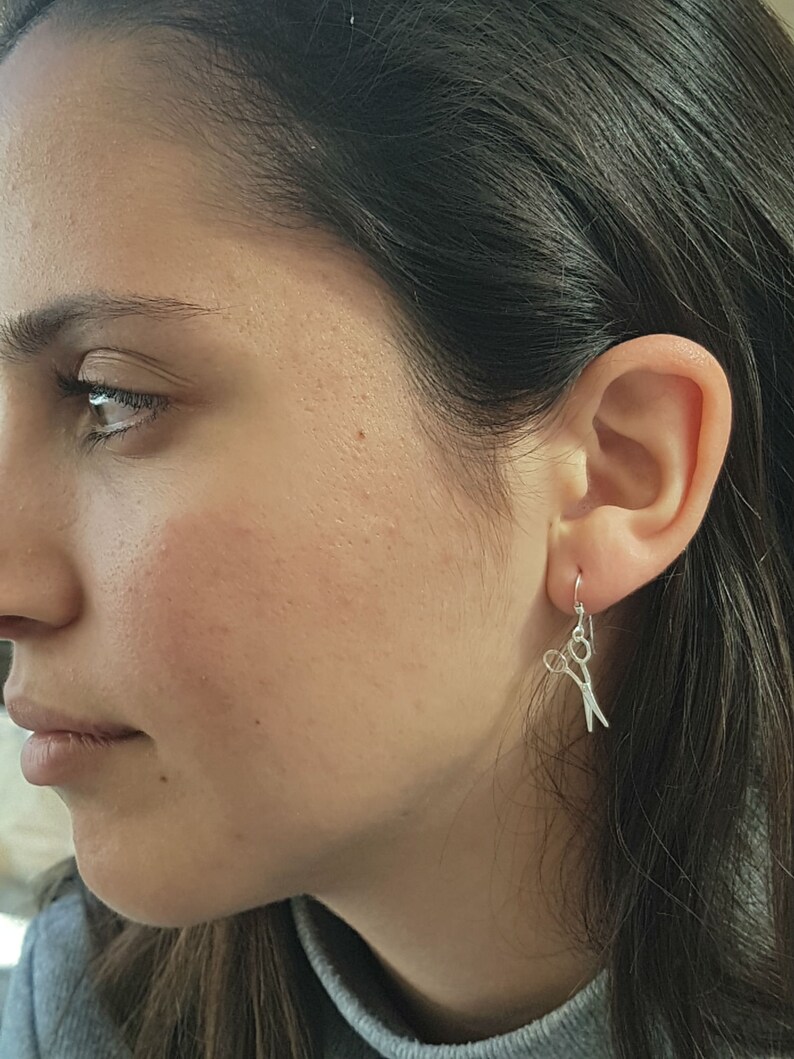 Scissors Charm Earring Sterling Silver Pendant Minimalist Etsy