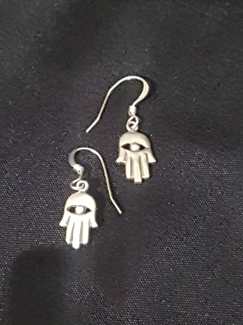 Vintage Style Tiny Evil Eye Fatima Hand Jewelry Dainty Earrings Sterling Silver Luck Jewish Judaica Jewellery Hamsa Earrings Gift