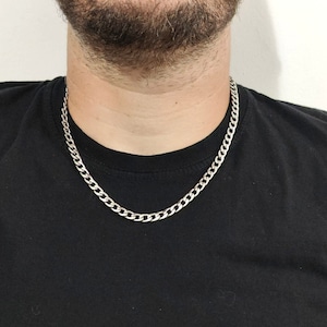 Colar masculino, joias para homens, aço inoxidável, correntes delicadas de elo de corrente, corrente cubana de prata, presente masculino