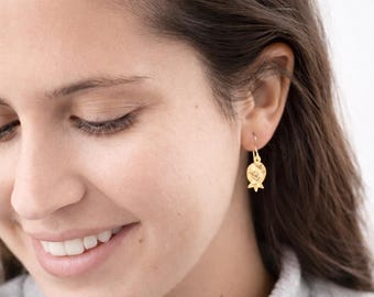 Pomegranate Earrings, Gold Pomegranate Design, Dainty Charm Dangle Pomegranate-shaped Jewelry, Fruit Nature-inspired, Gift for Her