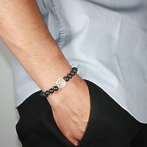 Shema Israel Bracelet for Men, Shma  Onyx Black Beaded Kabbalah jewelry, Beads men&#39;s Contemporary Wrap, Silver Hebrew Prayer, Jewish jewelry