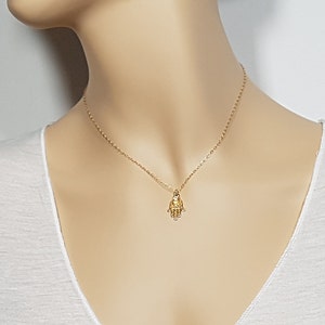 Hamsa Hand Necklace, Gold Evil Eye khamsa, Kabbalah Luck Pendant, Delicate Hand of Fatima Jewelry, Jewish Gift, Judaica