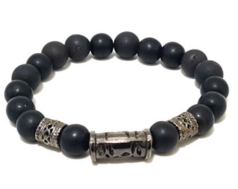 Beaded Bracelet for Men - Matte Black Onyx Mala Bracelet Natural Gemstone Beads Cuff, Mens Stretch Bracelet, Minimalist, By TALYA
