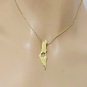 Collier étoile de David carte d'Israël, bijoux juifs, pendentif Israël en or, collier Magen David carte d'Israël, collier de soutien Israël