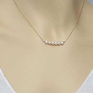 Dainty Pearl Necklace – Freshwater Pearl Jewelry, Minimalist Gold Necklace,  White Pearl Bar Gold filled  Pendant, Gift for her