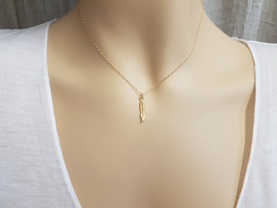 Feather Necklace, Tiny Gold Small Feather Charm Pendant, Delicate Jewelry, Minimalist Women Jewelry, Everyday Necklace, By TALYA