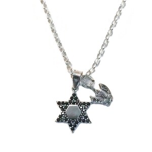 Collar Estrella de David, Encanto Hebreo, Letra Única, Colgante Magen David, Piedra Preciosa Zirconia Negra, Colgante Escudo de David, Estrella Judía