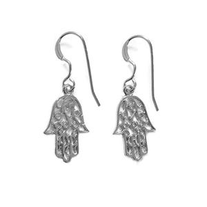Hamsa Earrings, Sterling Silver Evil Eye Jewelry, Filigree Gold Hand of Fatima, Amulet Pendant, Dangle Hamsa Symbol, Protection Jewelry