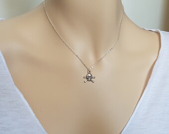 Skull Necklace Sterling silver small Skull Charm, Tiny Skull Bones Charm Necklace for Women, Gothic Jewelry,