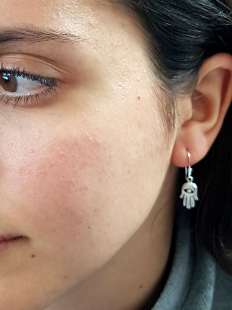 Vintage Style Tiny Evil Eye Fatima Hand Jewelry Dainty Earrings Sterling Silver Luck Jewish Judaica Jewellery Hamsa Earrings Gift