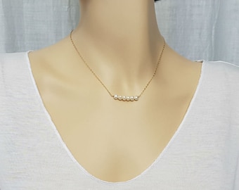 Parelketting voor vrouwen, met goud gevulde kraalketting, witte zoetwaterparels, trouwsieraden, bruidsmeisjescadeau, sierlijke bar pareljuwelen