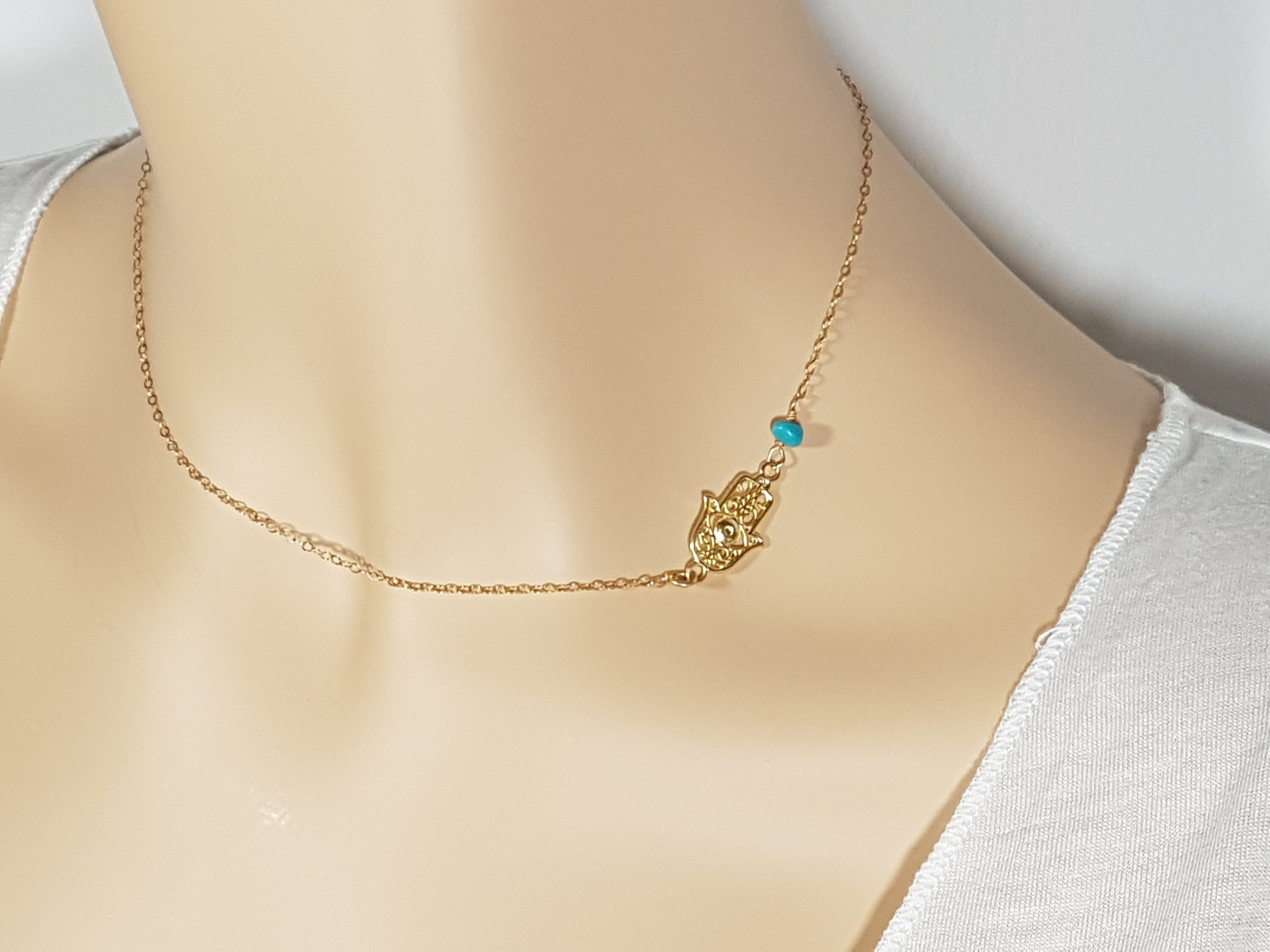 Gold Over Sterling Filigree Initial Hamsa Hand Necklace - 9212876