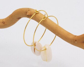Gold Muschel Hoop Ohrringe, Boho Strand Sommer Schmuck