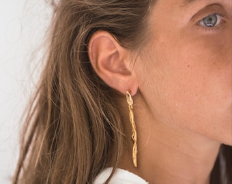 Lange Gold Boho Tropfen Ohrringe, Handgemachter Statement Schmuck