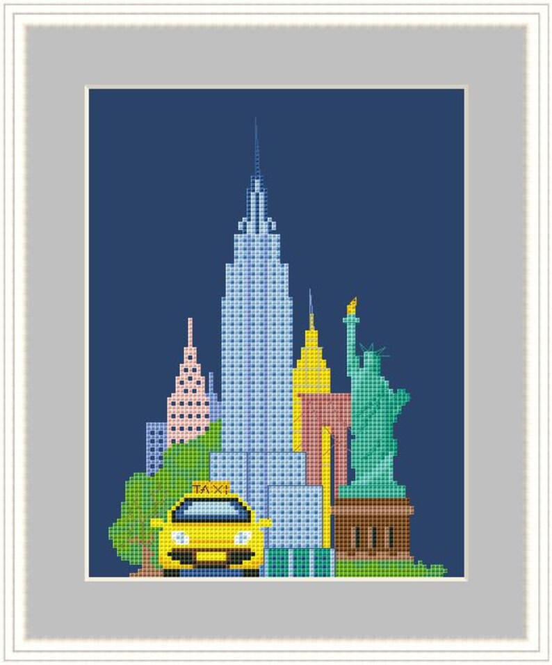 New York Cross Stitch Pattern Statue of Liberty Taxi PDF Etsy