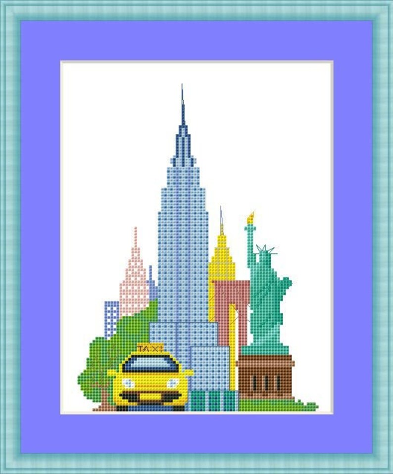 New York Cross Stitch Pattern Statue of Liberty Taxi PDF Etsy