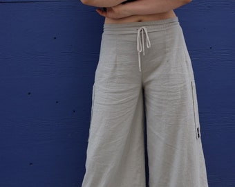 Pantalones anchos de mezcla de lino - Envío gratuito