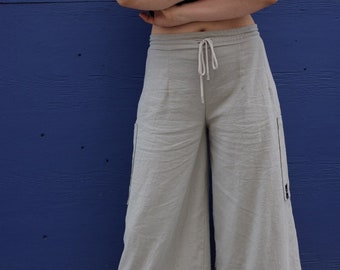 Wide legs linen blend pants - free shipping