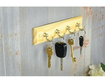 Pine 4 Hook Wall Mounted Key Holder Easy Install Includes Fittings