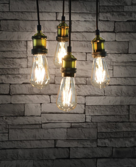 Vintage Quad E27 Pendant Cord Light Set Industrial Lighting Etsy