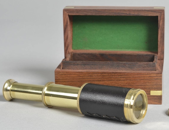 HANDHELD BRASS TELESCOPE WOODEN BOX ANTIQUE OPTIC NAUTICAL PIRATE SCOPE SPYGLASS