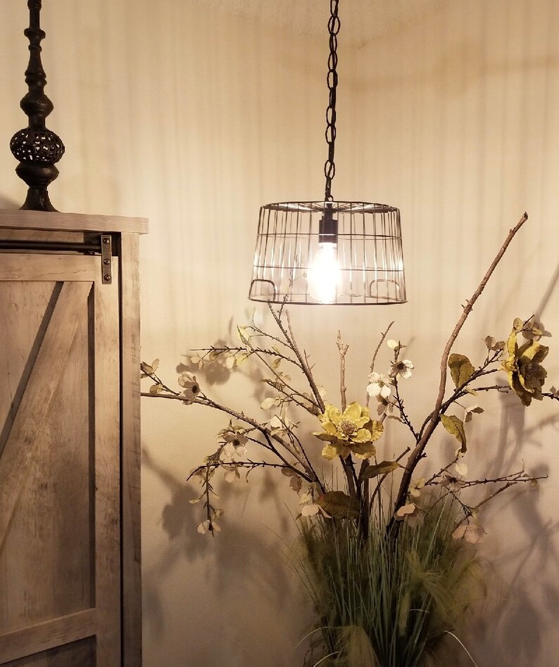 Wire Basket Chandelier Etsy