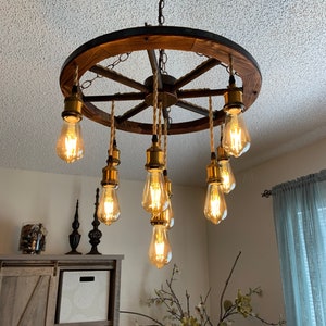 Wagon Wheel Chandelier with 3 tiers of Vintage Rope Lights